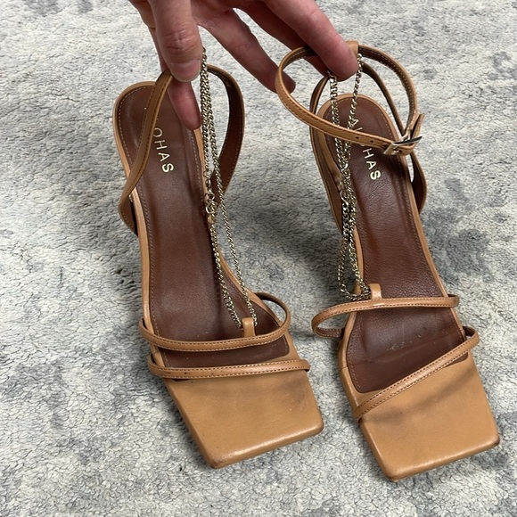 Alohas Anthropologie Strappy Chain Sandals Heels Square Toe Sz 38 - Picture 14 of 16